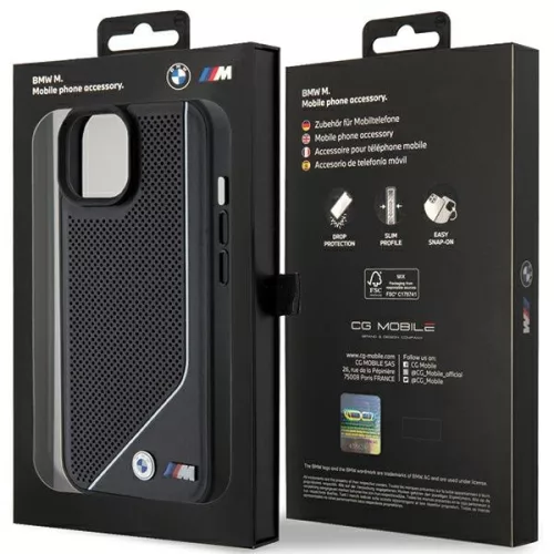 BMW Perforated MagSafe Apple iPhone 13 / 14 /15 (6.1) hátlapvédő tok fekete (BMHMP15S23PUCPK)