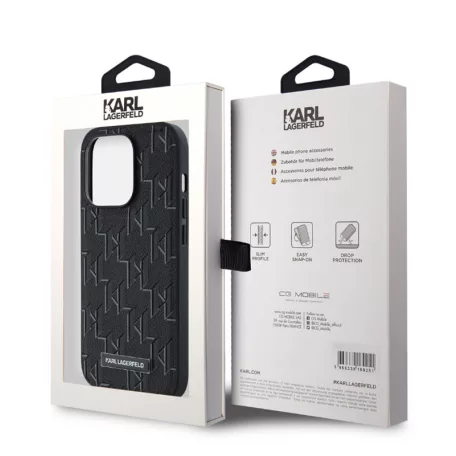 Karl Lagerfeld PU Leather Monogram Magsafe Apple iPhone 15 (6.1) hátlapvédő tok fekete (KLHMP15SPKHPORPK)