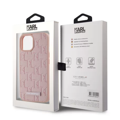 Karl Lagerfeld PU Leather Monogram Magsafe Apple iPhone 15 Pro (6.1) hátlapvédő tok pink (KLHMP15LPKHPORPP)
