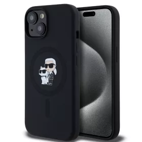   Karl Lagerfeld Liquid Silicone Karl and Choupette Apple iPhone 14 (6.1) MagSafe hátlapvédő tok fekete (KLHMP14SSCMKCRHK)