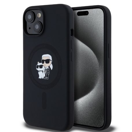 Karl Lagerfeld Liquid Silicone Karl and Choupette Apple iPhone 14 (6.1) MagSafe hátlapvédő tok fekete (KLHMP14SSCMKCRHK)