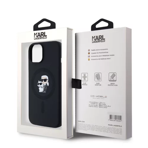 Karl Lagerfeld Liquid Silicone Karl and Choupette Apple iPhone 14 (6.1) MagSafe hátlapvédő tok fekete (KLHMP14SSCMKCRHK)