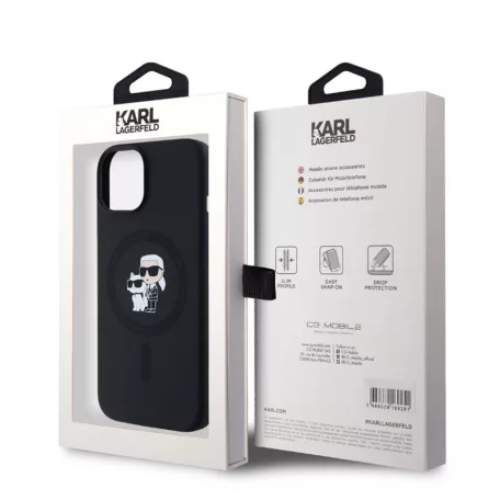 Karl Lagerfeld Liquid Silicone Karl and Choupette Apple iPhone 14 Pro (6.1) MagSafe hátlapvédő tok fekete (KLHMP14LSCMKCRHK)