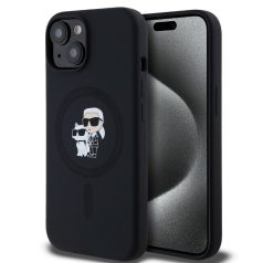   Karl Lagerfeld Liquid Silicone Karl and Choupette Apple iPhone 14 Pro Max (6.7) MagSafe hátlapvédő tok fekete (KLHMP14XSCMKCRHK)