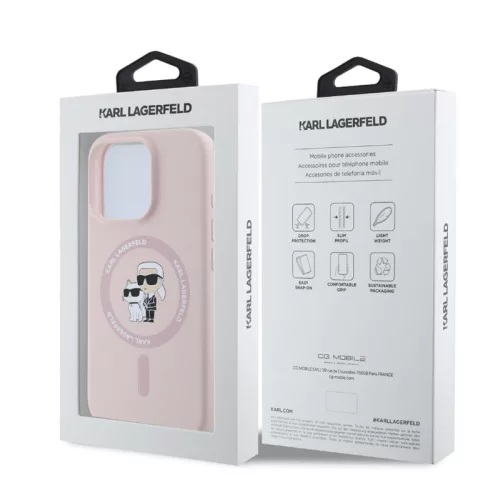Karl Lagerfeld Liquid Silicone Karl and Choupette Apple iPhone 14 Pro (6.1) MagSafe hátlapvédő tok pink (KLHMP14LSCMKCRHP)