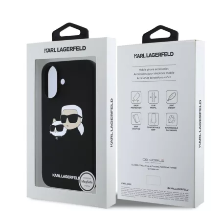 Karl Lagerfeld Liquid Silicone K&CH Heads Apple iPhone 15 (6.1) MagSafe hátlapvédő tok fekete (KLHMP15SSKCHPPLK)