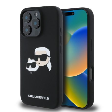 Karl Lagerfeld Liquid Silicone Double Heads Apple iPhone 15 Pro (6.1) MagSafe hátlapvédő tok fekete (KLHMP15LSKCHPPLK)