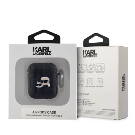 Karl Lagerfeld Embossed Karl and Choupette Heads Apple AirPods 1/2 PU tok fekete (KLA2PGKCPK)