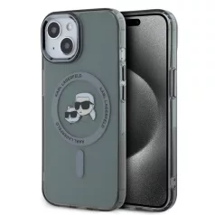   Karl Lagerfeld IML K&CH Heads Metal Frame MagSafe Apple iPhone 15 (6.1) hátlapvédő tok fekete (KLHMP15SHLSKCK)