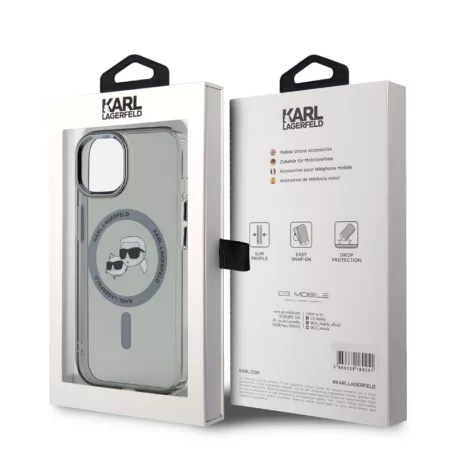 Karl Lagerfeld IML K&CH Heads Metal Frame MagSafe Apple iPhone 15 Pro Max (6.7) hátlapvédő tok fekete (KLHMP15XHLSKCK)