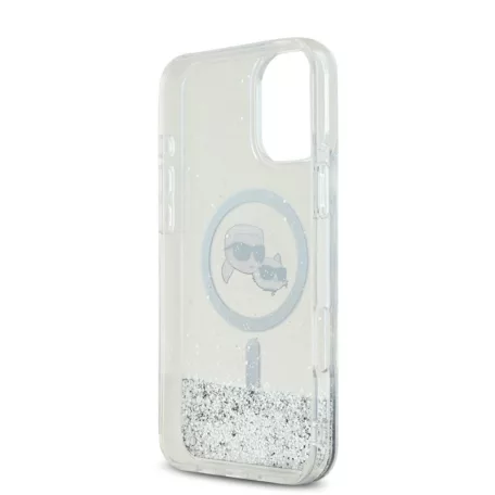 Karl Lagerfeld Liquid Glitter Karl and Choupette Heads MagSafe Apple iPhone 11 hátlapvédő tok ezüst (KLHMN61LGKCSGH)