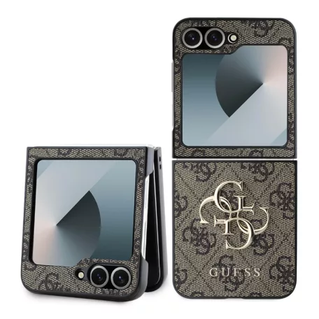 Guess PU 4G Metal Logo Samsung Galaxy Z Flip 6 / Z Flip 7 FE hátlapvédő tok barna (GUHCZF64GMGBR)