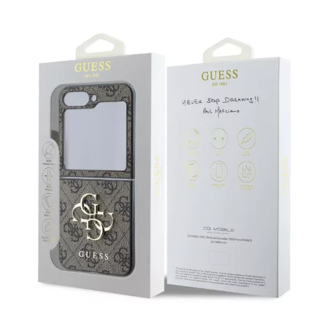 Guess PU 4G Metal Logo Samsung Galaxy Z Flip 6 / Z Flip 7 FE hátlapvédő tok barna (GUHCZF64GMGBR)