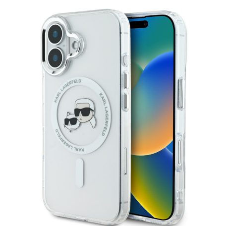 Karl Lagerfeld IML K&CH Heads Metal Frame MagSafe Apple iPhone 16 Plus (6.7) hátlapvédő tok átlátszó (KLHMP16MHLSKCH)