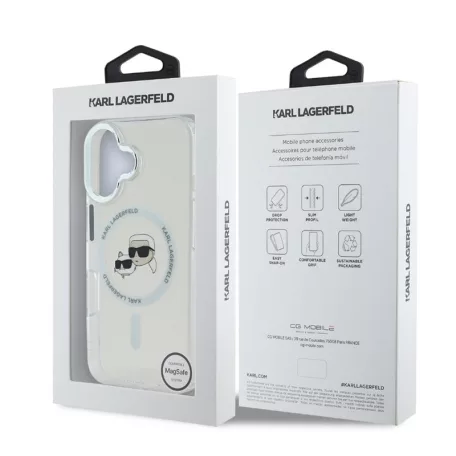Karl Lagerfeld IML K&CH Heads Metal Frame MagSafe Apple iPhone 16 Plus (6.7) hátlapvédő tok átlátszó (KLHMP16MHLSKCH)