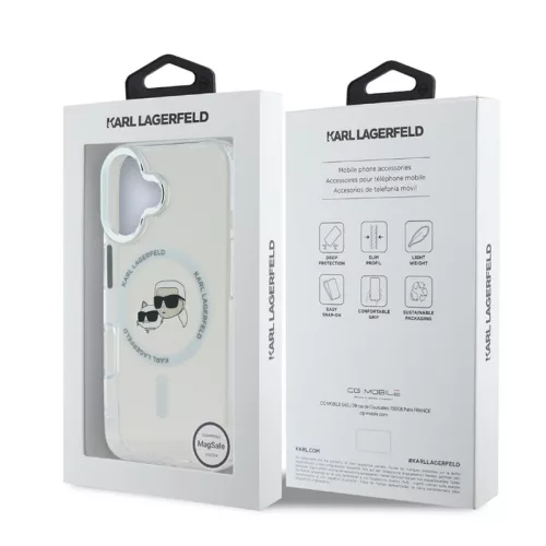 Karl Lagerfeld IML K&CH Heads Metal Frame MagSafe Apple iPhone 16 Pro (6.3) hátlapvédő tok átlátszó (KLHMP16LHLSKCH)