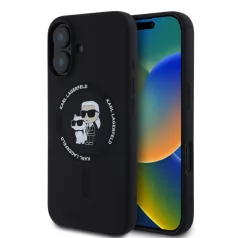   Karl Lagerfeld Liquid Silicone Karl and Choupette Apple iPhone 16 Pro Max (6.9) MagSafe hátlapvédő tok fekete (KLHMP16XSCMKCRHK)