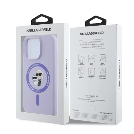 Karl Lagerfeld Liquid Silicone Karl and Choupette Apple iPhone 16 Pro Max (6.9) MagSafe hátlapvédő tok lila (KLHMP16XSCMKCRHU)
