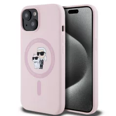   Karl Lagerfeld Liquid Silicone Karl and Choupette Apple iPhone 16 (6.1) MagSafe hátlapvédő tok pink (KLHMP16SSCMKCRHP)