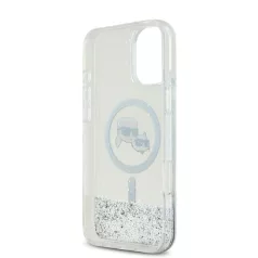   Karl Lagerfeld Liquid Glitter Karl and Choupette Heads MagSafe Apple iPhone 16 Pro (6.3) hátlapvédő tok ezüst (KLHMP16SLGKCSGH)