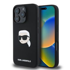   Karl Lagerfeld Liquid Silicone Karl Head MagSafe Apple iPhone 16 Pro (6.3) hátlapvédő tok fekete (KLHMP16LSKHPPLK)