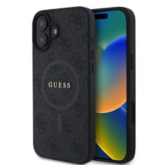   Guess PU Leather MagSafe Glitter Apple iPhone 16 (6.1) hátlapvédő tok fekete (GUHMP16SG4GFRK)