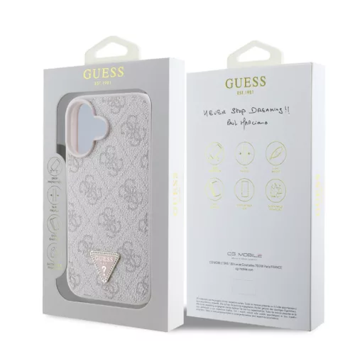 Guess Apple iPhone 16 (6.1) PU 4G Strass Triangle Metal Logo hátlapvédő tok pink (GUHCP16SP4TDPP)