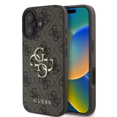   Guess Apple iPhone 16 (6.1) PU 4G Metal Logo hátlapvédő tok barna (GUHCP16S4GMGBR)