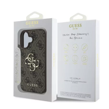 Guess Apple iPhone 16 (6.1) PU 4G Metal Logo hátlapvédő tok barna (GUHCP16S4GMGBR)