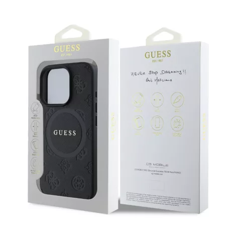 Guess Saffiano Peony Stamp Apple iPhone 16 Pro Max (6.9) hátlapvédő tok fekete (GUHMP16XPSAPSMEK)