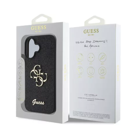 Guess PU Fixed Glitter Apple iPhone 16 Pro (6.3) hátlapvédő tok fekete (GUHCP16LHG4SGK)
