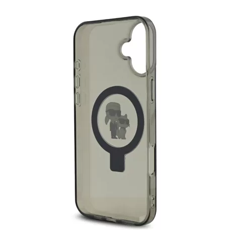 Karl Lagerfeld Ringstand Karl and Choupette MagSafe Apple iPhone 16 (6.1) hátlapvédő tok fekete (KLHMP16SHMRSKCK)