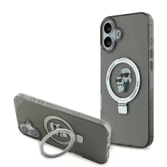   Karl Lagerfeld Ringstand Karl and Choupette MagSafe Apple iPhone 16 Plus (6.7) hátlapvédő tok fekete (KLHMP16MHMRSKCK)