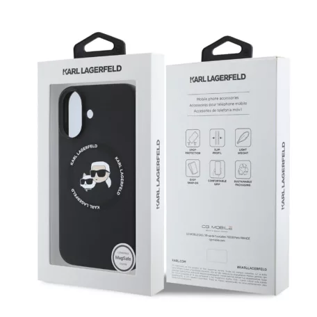Karl Lagerfeld Liquid Silicone K&CH Heads Apple iPhone 16 (6.1) MagSafe hátlapvédő tok fekete (KLHMP16SSKCHTCK)