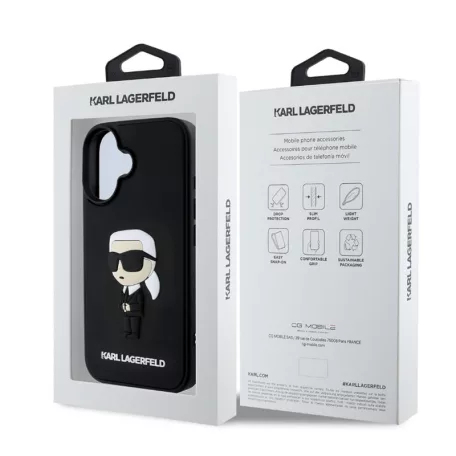 Karl Lagerfeld 3D Rubber Ikonik Apple iPhone 16 Pro (6.3) hátlapvédő tok fekete (KLHCP16L3DRKINK)