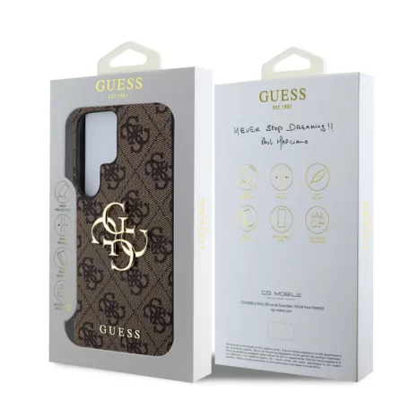 Guess PU 4G Metal Logo Samsung S938 Galaxy S25 Ultra hátlapvédő tok barna (GUHCS25L4GMGBR)