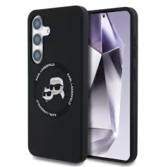   Karl Lagerfeld Liquid Silicone K&CH Heads Samsung S938 Galaxy S25 Ultra MagSafe hátlapvédő tok fekete (KLHMS25LSKCHTCK)