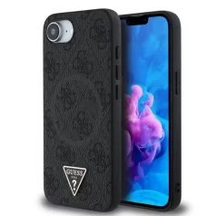   Guess Apple iPhone 16e (6.1) PU 4G Strass Triangle Metal Logo Magsafe hátlapvédő tok fekete (GUHMPSE4P4TDPK)