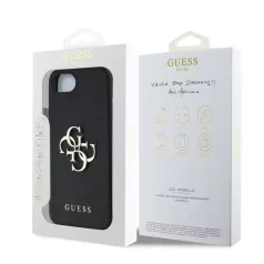   Guess PU Grained 4G Metal Logo Apple iPhone 16e (6.1) hátlapvédő tok fekete (GUHCPSE4PGT4MBK)