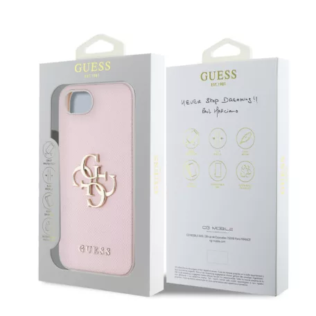 Guess PU Grained 4G Metal Logo Apple iPhone 16e (6.1) hátlapvédő tok pink (GUHCPSE4PGT4MBP)