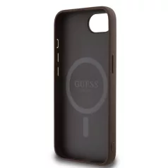   Guess Apple iPhone 16e (6.1) PU 4G Strass Triangle Metal Logo Magsafe hátlapvédő tok barna (GUHMPSE4P4TDPW)