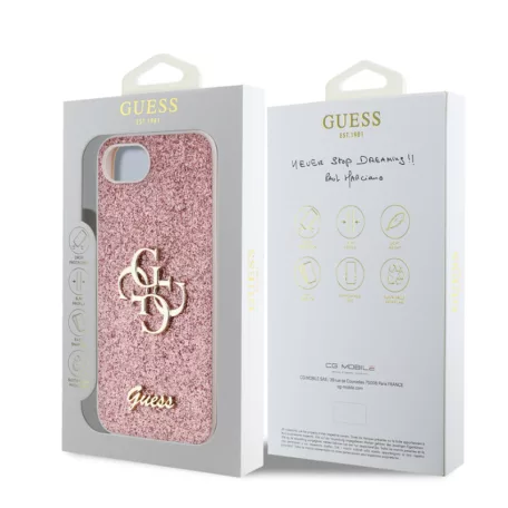 Guess PU Fixed Glitter 4G Metal Logo Apple iPhone 16e (6.1) hátlapvédő tok pink (GUHCPSE4HG4SGP)