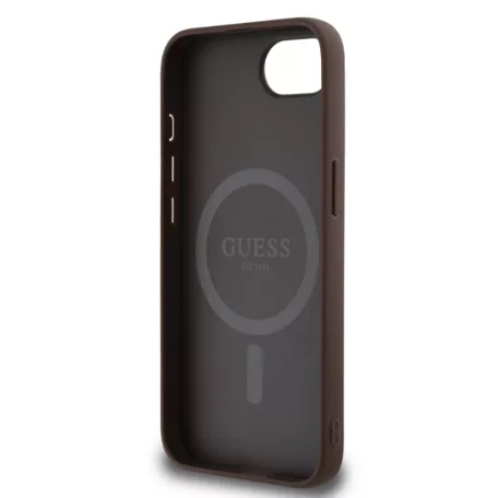 Guess PU Leather Colored Ring MagSafe Apple iPhone 16e (6.1) hátlapvédő tok barna (GUHMPSE4G4GFRW)