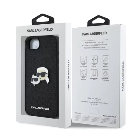 Karl Lagerfeld Fixed Glitter K&CH Heads Apple iPhone 16e (6.1) hátlapvédő tok fekete (KLHCPSE4PFGKCPK)