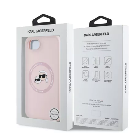 Karl Lagerfeld Liquid Silicone K&CH Heads Apple iPhone 16e (6.1) MagSafe hátlapvédő tok pink (KLHMPSE4SKCHTCP)