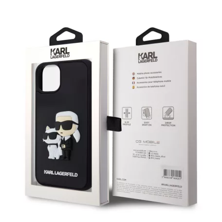 Karl Lagerfeld 3D Rubber Karl and Choupette Apple iPhone 16e (6.1) hátlapvédő tok fekete (KLHCPSE43DRKCNK)