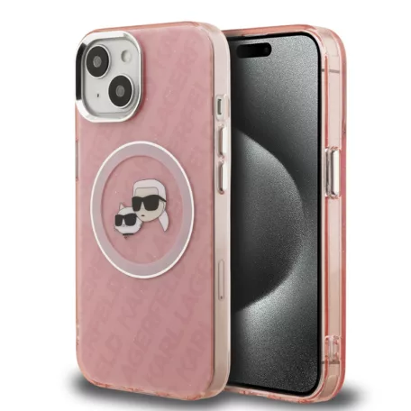 Karl Lagerfeld IML K&CH Heads MagSafe Apple iPhone 15 (6.1) hátlapvédő tok pink (KLHMP15SHMKBKCHP)
