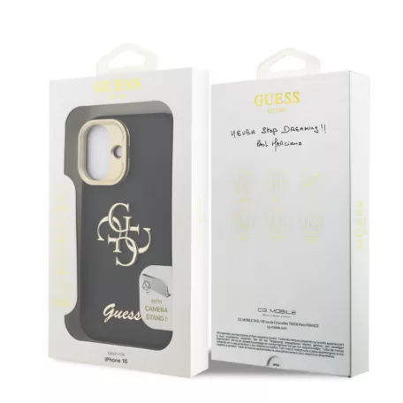 Guess PU Grained 4G Stand Apple iPhone 16 Pro (6.3) hátlapvédő tok fekete (GUHCP16LPCS4GSK)