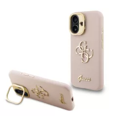   Guess PU Grained 4G Stand Apple iPhone 16 (6.1) hátlapvédő tok pink (GUHCP16SPCS4GSP)
