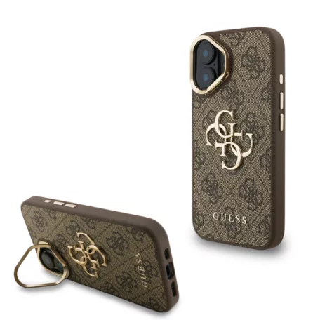 Guess PU 4G Metal Logo Stand Apple iPhone 16 (6.1) hátlapvédő tok barna (GUHCP16SPCS4GP4W)